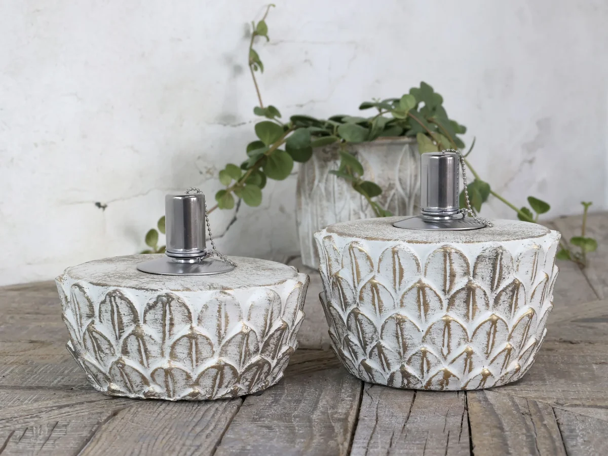 Chic Antique Olielampe – Lille H8 x Ø17,5 cm - Creme & Guldmønster - Til Udendørs Brug - Billede 3