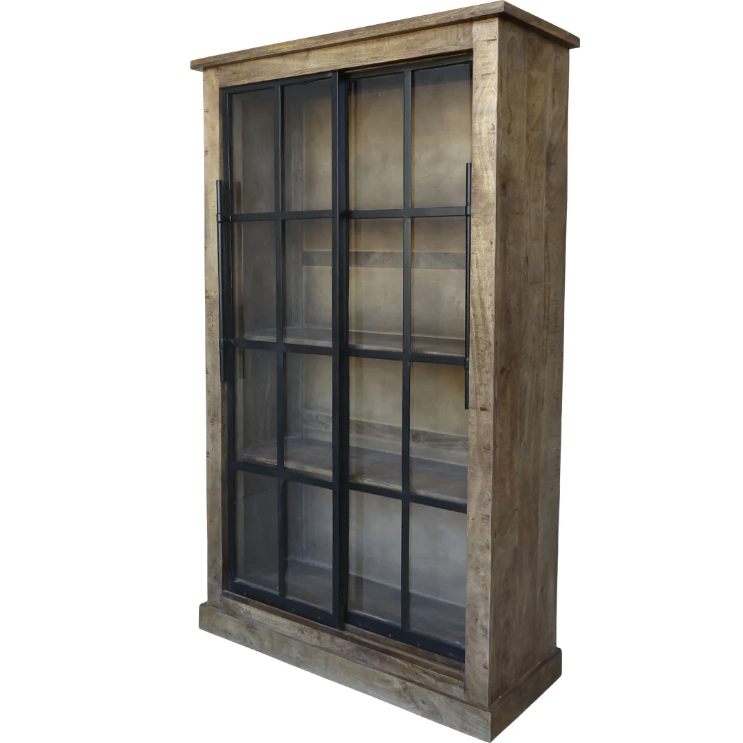 Paris Vitrineskab med 2 skydedøre – Natur – H190 x L110 x B45 cm - Billede 8