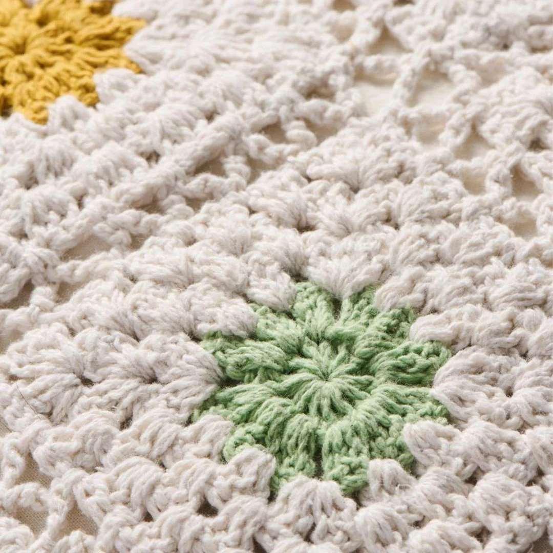 Ib Laursen - Pudebetræk hæklet creme med multifarvede blomster 50x50 cm - Billede 3