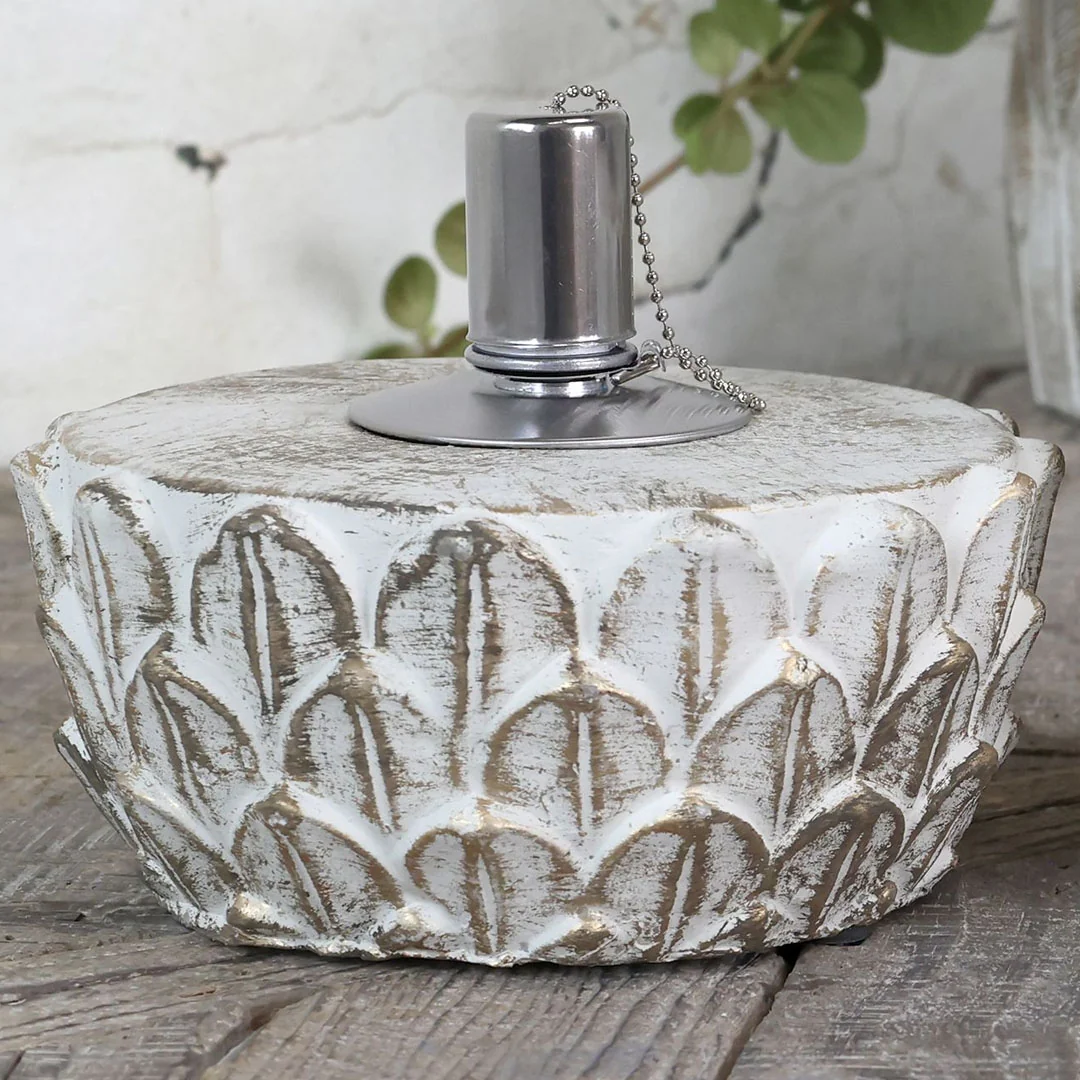 Chic Antique Olielampe – Lille H8 x Ø17,5 cm - Creme & Guldmønster - Til Udendørs Brug - Billede 2